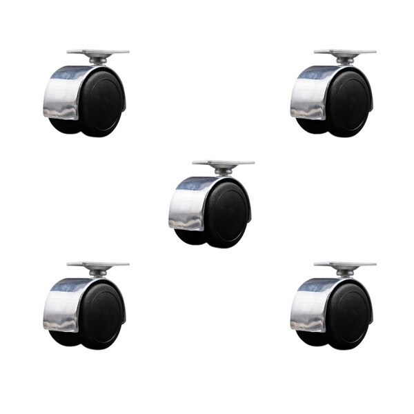 2'' Floor Safe Chrome Hooded Twin Wheel Caster Top Plate, 5PK